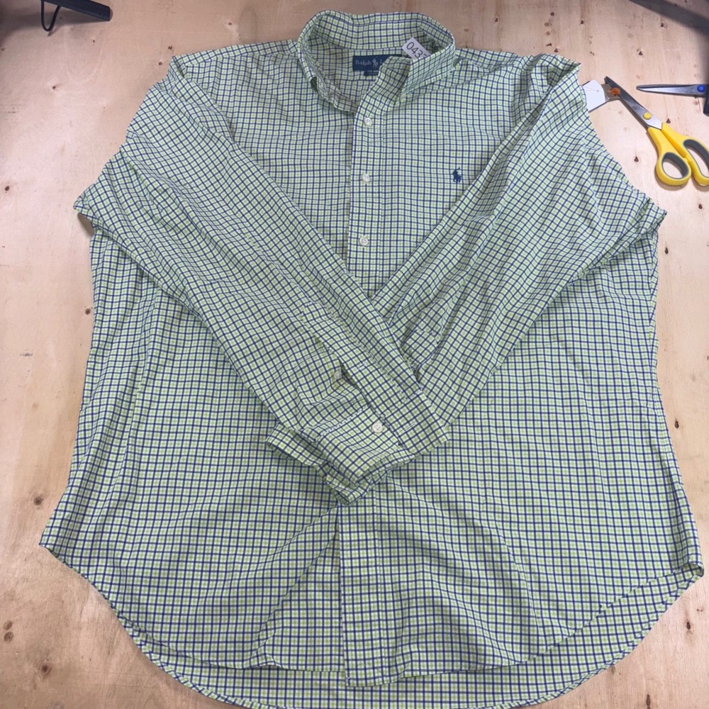 Polo Ralph Lauren Mens XL Classic Fit Tattersall Shirt Green Navy Check Cotton